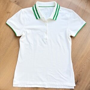 Tory Sport Short Sleeve Classic Tennis Polo White with Green Details Size S